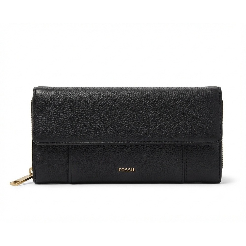 Fossil Jori Flap Clutch Blackโ Pebbled Leather RFID Wallet SWL3009001